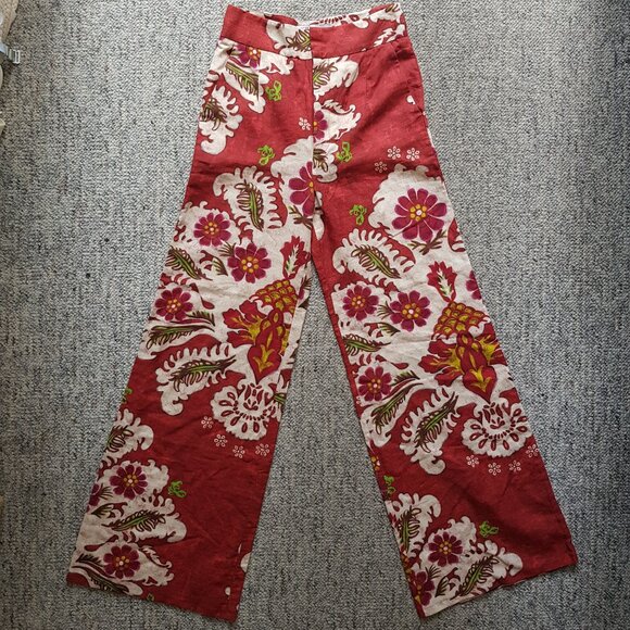Zara Red and White Wide-Leg Linen Pants - Picture 10 of 13